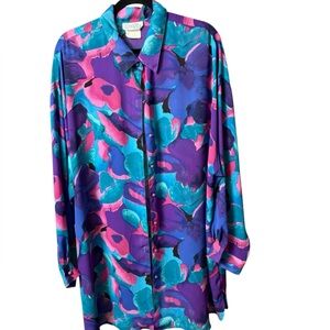 Vintage Liz Moody Multicolor Abstract Blouse in Teal, Purple & Pink